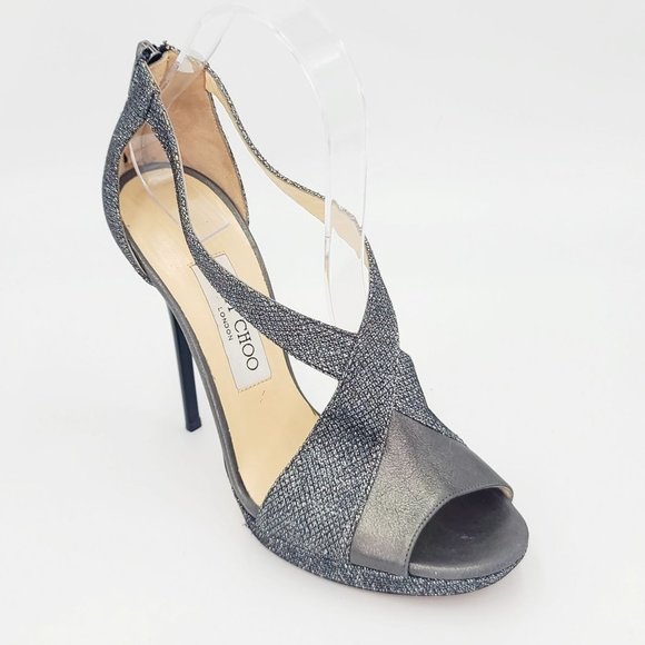 Jimmy Choo Sandals VISION Metallic Grey Crossover Sandals Size 38.5 - Picture 3 of 8